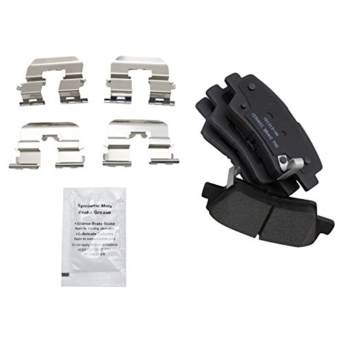 Image of TRQ Rear Brake Pad and Rotor Set Ceramic Parking Shoes Compatible with 2007-2009 Kia Amanti