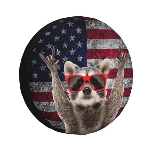 Image of Raccoon Spare Tire Cover American Flag Weatherproof Universal Wheel Protectors Wheel Covers for Rv Camper Travel Trailer SUV Truck 16 Inch
