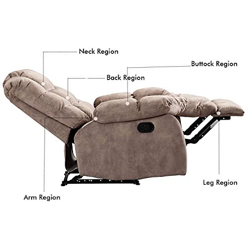 Anjhome Single Recliner Chairs For Living Room Overstuffed Breathable Fabric Reclining Chair Manual Sofas (Apricot) #TOP5