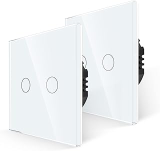 JIMEIDA 2 Pack 2-Way Light Switch, Touch Control On/Off Wall Switch with LED Backlight, 2 Gang White Decorator Light Switch, Residential/Commercial Grade, AC 240V 800W/Gang