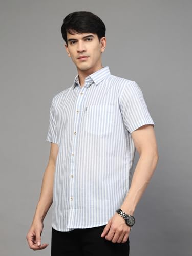 Image of Majestic Man Men's Pure Cotton Striped Half Sleeve Regular Fit Shirt