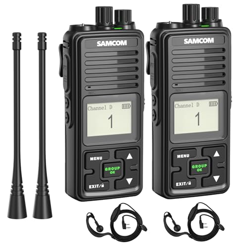 SAMCOM FPCN10A Two Way Radio 3000mAh High Capacity Long Last UHF Walkie Talkies Heavy-Duty with Group Call Earpiece Charger Base for Job Site School C