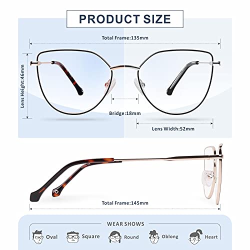 Blue Light Blocking Glasses Women Men - Baytion Blue Light Eyewear Irregular Cateye Computer Glasses Filter Digital Devices with Metal Frame 100% UV Protection, No Prescription, Blacksilver