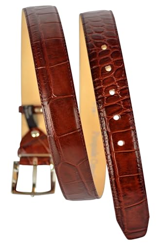 Image of Men's Italian Crocodile Embossed Leather Belt | Genuine Italian leather. Refined crocodile embossed texture. 35mm (1.38 inch) dress width. Handmade in Italy. Gift boxed.