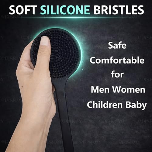 Image of Episkey Soft Silicone Back Scrubber Shower Bath Brush with Long Handle | Flexible Bristles for Smooth Skin | Exfoliating Brush | Body Scrubber for Women, Men & Boys| for Body Wash & Bathing