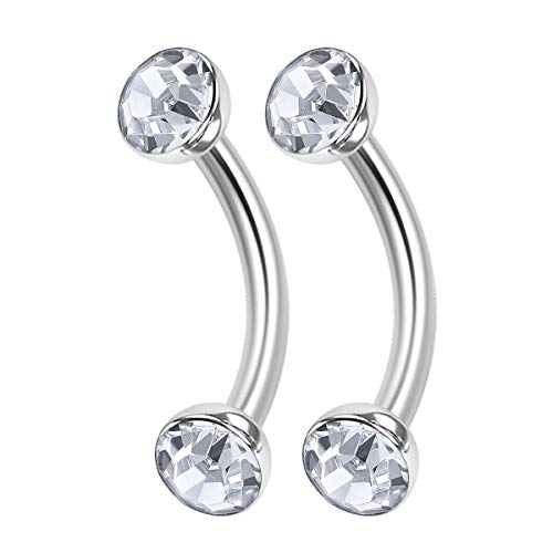 2PCS Surgical Steel Curved Barbell 16 Gauge 5 16 8mm 3mm Clear Crystal Ball Tragus Rim Earrings Eyebrow Piercing Jewelry 0893