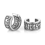HZMAN Norse Viking Runes Ear Cuff Earrings for Men Women Retro Stainless Steel Lightweight No Piercing Clip On Cartilage Earring Jewelry Gift