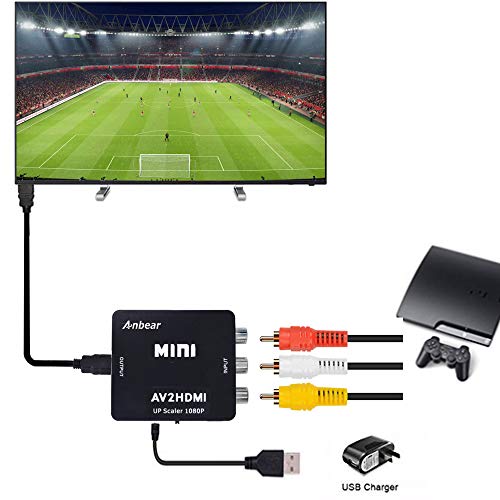 RCA to HDMI Converter, Anbear 1080P RCA Composite CVBS AV to HDMI Video Audio Converter Adapter Supporting PAL/NTSC for PC Laptop Xbox PS4 PS3 TV STB VHS VCR Camera DVD