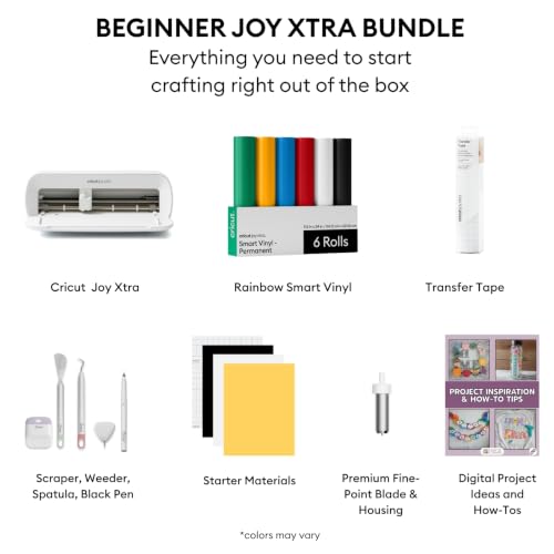 Image of Cricut Joy Xtra Cutting Machine and Smart Vinyl Bundle for Labels, Decals & Custom Projects - Includes Rainbow Permanent Vinyl, Transfer Tape, Tools & Design Guides