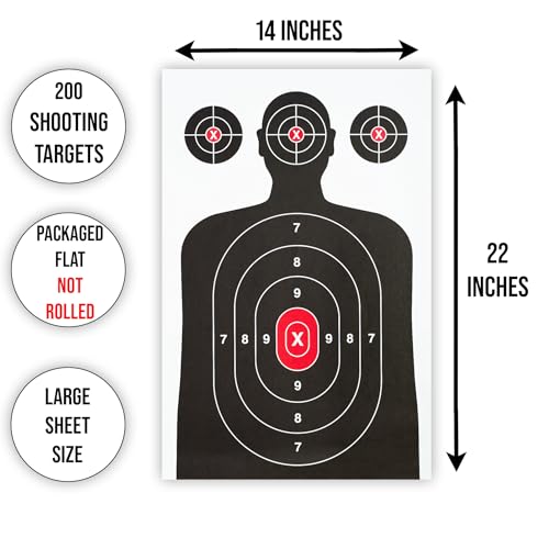 Image of 200 Pack Flat Package /Not Rolled Paper Shooting Target for Gun Range, Target Practice - Silhouette Paper Target Handguns, Rifles, Pistols, Airguns, BB Guns, Pellet Guns (14 X 22 inches)