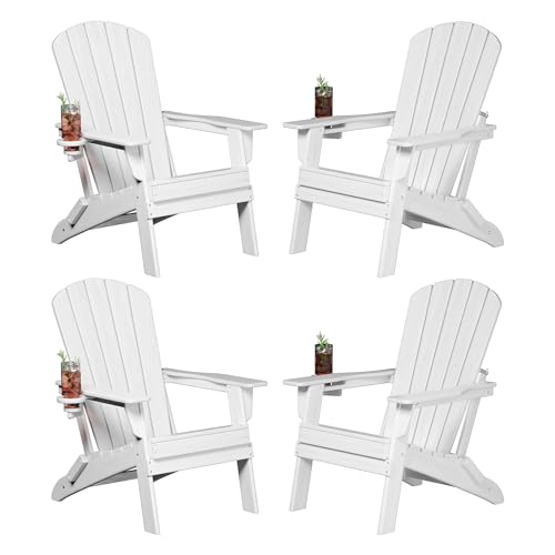 Folding Adirondack Chair, SGS Tested, Wooden Textured with Cup Ho...