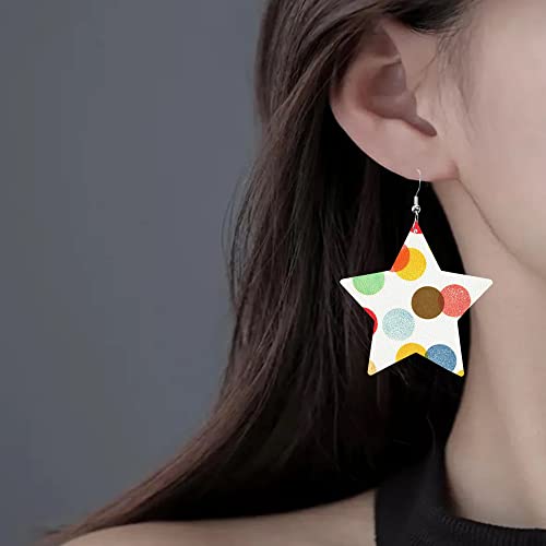 Polka Dots Leather Earrings For Women Girls,Colorful Dots Earring, Lightweight Star Shape Dangle Earrings,Gift For Women #TOP6