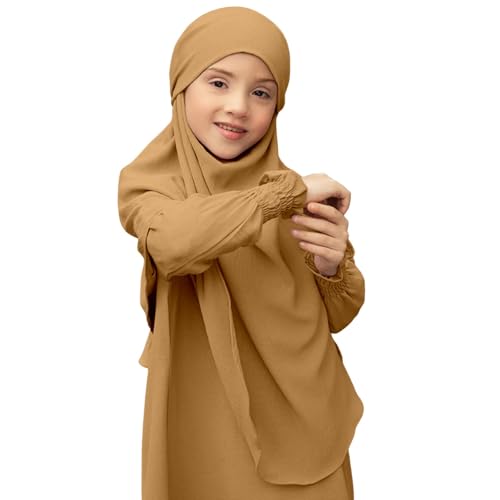 Kids Abayas for Girls Muslim Dress with Hijab Chiffon Islam Kaftan Robe Open Front Cardigan Traditional Prayer2