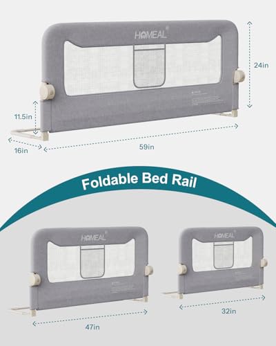 Image of HOMEAL Bed Rail for Toddlers, 32 inch Swing Down Bed Guard with Double Reinforced Stability, Foldable Metal Safety Rail for King, Queen, Full & Twin Beds, Grey