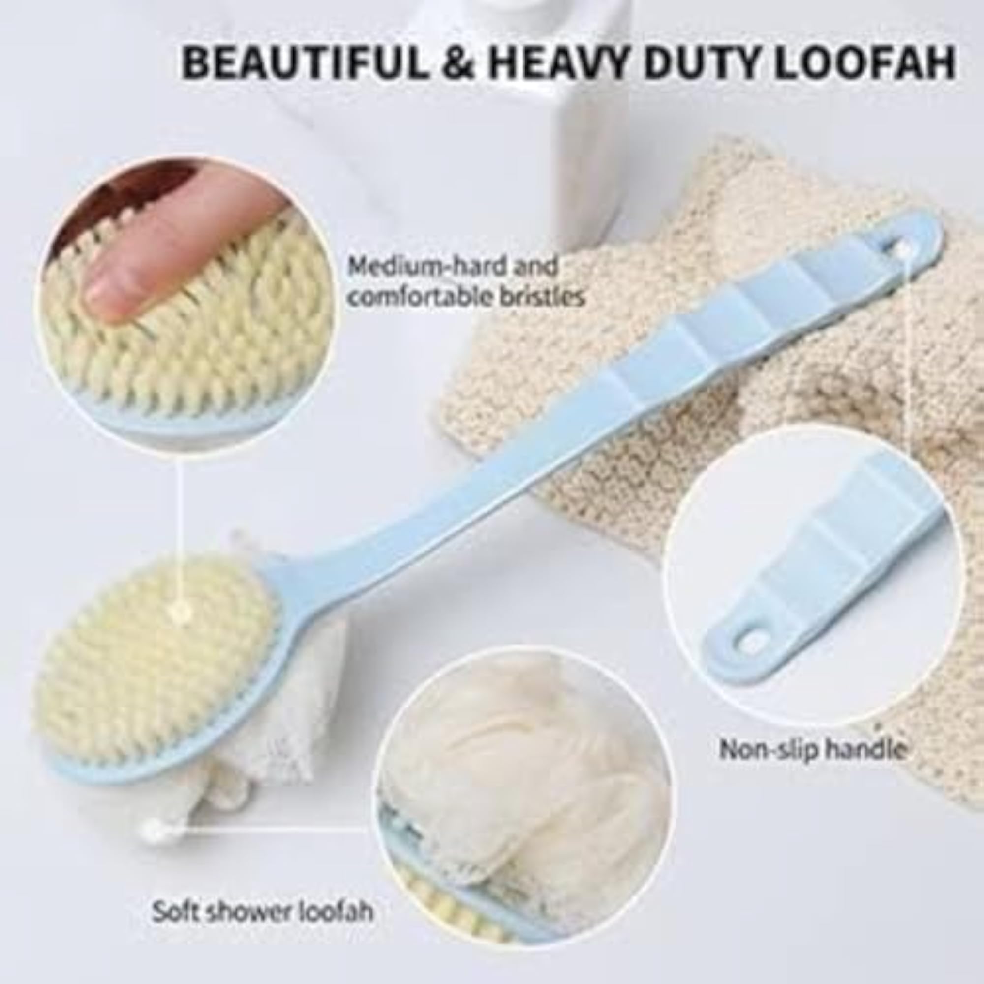2-in-1 Bristles and Loofah Shower Brush Back Scrubber