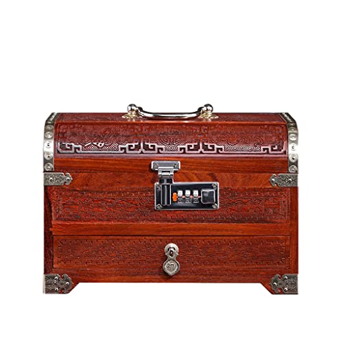 DACUDA Organizador de Joyas de Caoba, joyero Antiguo con Cerradura, tocador, Caja de Almacenamiento de Caoba, Cofre del Tesoro, Organizador de Joyas pequeño (28 x 20,5 x 19,5)