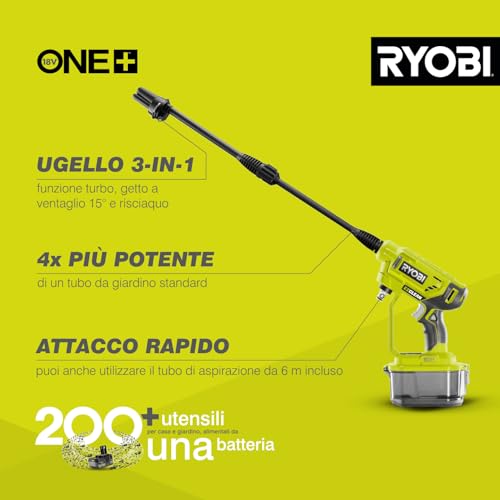 Ryobi RY18PW22A-125 Lancia A Pressione A Batteria 18V One+, Compatta E Leggera, Include Una Batteria Da 2.5Ah E Un Kit Di Aspirazione - 2
