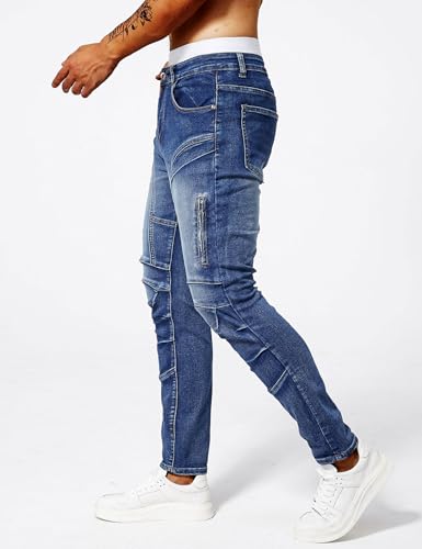 Men's Skinny Stretch Washed Denim Hip-Hop Motorcycle Biker Jeans Pants3