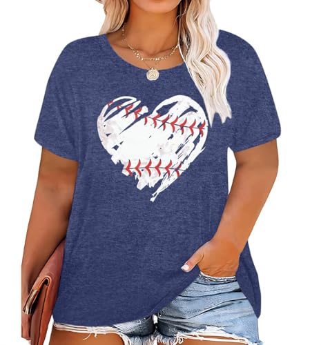 BLANCHES Plus Size Baseball Shirts Women Baseball Mom Tshirts Heart Graphic Softball Tee Game Day Short Sleeve Tops