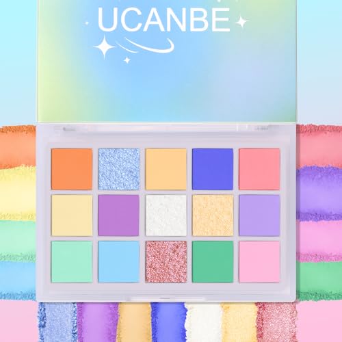 Image of UCANBE Colorful Eyeshadow Palette - 15 Colors Vibrant Matte, Dazzling Shimmer & Glitter Duochrome Finishes - Highly Pigmented, Blendable, Long-Lasting Pastel Rainbow Eye Makeup Pallet - Seaform Dreams