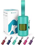 Gobeigo Dog Poop Bag Holder【Convenient Hook for Used Bags】【Silicone Strap Fits Any Leash】【Large Opening for Easy Dispensing】with 1 Roll Waste Bags (Turquoise)