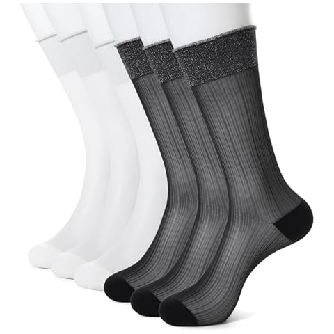 Jsimmotd Women's Thin Mesh Lace Mid Socks,Summer Dresses Ice Silk Socks, Casual Cute Lace Sexy Crew Socks（3Black/3White） Cover