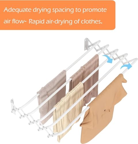 Image of HomeCloud Premium Wall-Mounted Stainless Steel Expandable Clothes Drying Rack | Heavy-Duty Accordion Collapsible Cloth Hanger (White)