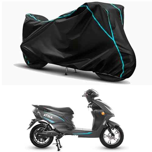 Image of Waterproof Bike Body Cover Compatible for | Hero Electric Atria LX BS6 | Taffeta Fabric, Sky Piping Design, Bottom Elastic Fit | Dustproof, Sun UV & Rain Protection for All Weather.