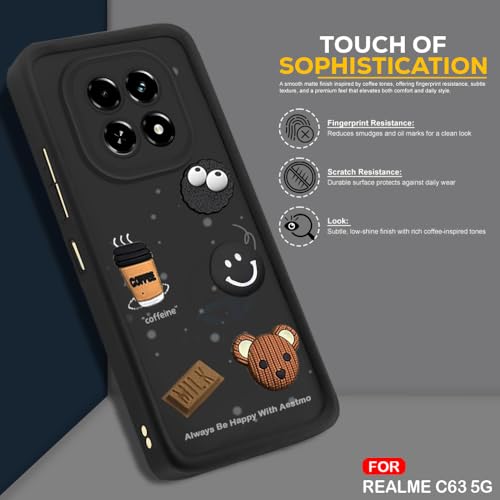 Image of AESTMO Back Case Cover for Realme C63 / N63 | Cute Fun Cartoon 3D Ball | Coffee Silicone Case | Full Body Protection | Camera Protection Back Cover for Realme C63 / N63 (Black)