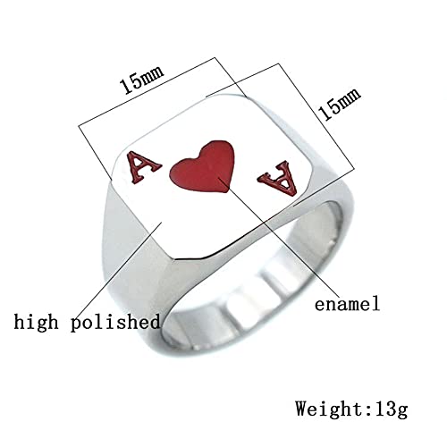 Jajafook Biker Rings For Men Stainless Steel Ring Poker Heart Ace Ring Silver Black Size 9 #TOP1