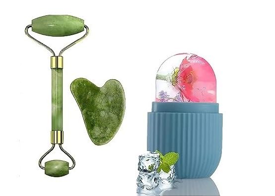 ShopiMoz Face Body Massager With And Anti Aging 100% Natural Jade Stone Roller Msagger With Gua Sha Tools for Face and Body Massager