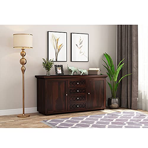 Image of SHIKHA WOOD CRAFT Solid Sheesham Wood Sideboard Cabinet with 4 Drawers and 2 Doors Storage | Wooden Multipurpose Cabinet Storage Furniture for Living Room, Bedroom, Home, and Kitchen (Walnut Finish)