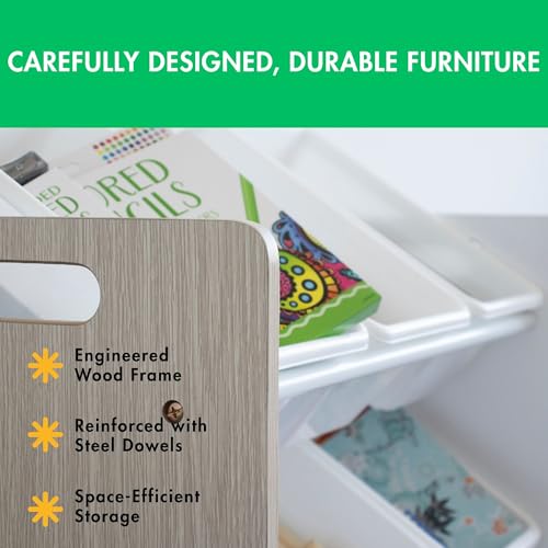 Image of Humble Crew Toy Storage Organizer with 9 Removable Storage Bins for Kids Playroom, 3-Tier Toddler Toy Organization, Light Wood /White