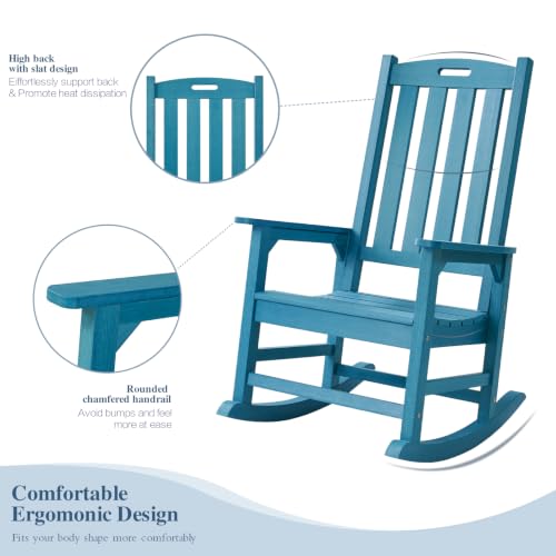 Image of Psilvam Outdoor Rocking Chairs Set of 2, Oversized Porch Rocker (Blue)