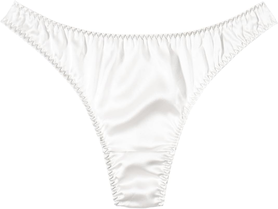 Women's 100% Mulberry Silk Thong - Shiny Satin-Finish Smooth Silk G-String Panties, Comfortable T-Back Underwear