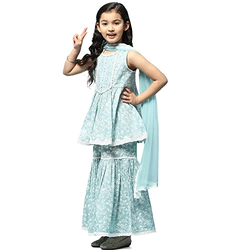 Image of BIBA Girls Cotton Gathered Kurta Garara Suit Set