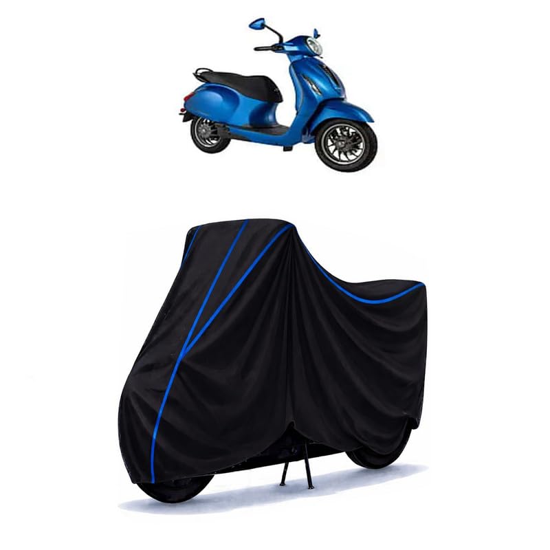Image of Scooty Cover Water Resistant for Chetak Electric | Universal Scooter & Bike Cover | Heavy Duty UV Dust, Rain & Scratch Protection Weather Indoor Outdoor | Black with Blue Piping
