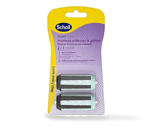 Scholl EXPERTCARE Rouleaux de rechange - 2 en 1 - Recharge pour enlever et lisser les callosités électriques, Bois de hêtre