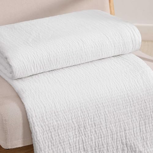 Image of Tommy Hilfiger - Queen Cotton Blanket, Woven Running Stitched Bedding, Medium Weight Soft Blanket, Anti-Pilling & Fade Resistant, Ideal for Layering, Oeko-TEX Certified (White)