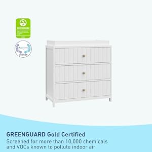 Graco Teddi 3 Drawer Chest with Changing Table Topper White–GREENGUARD Gold Certified Interlocking Drawer System Pre Installed Drawer Tracks for Easier Assembly