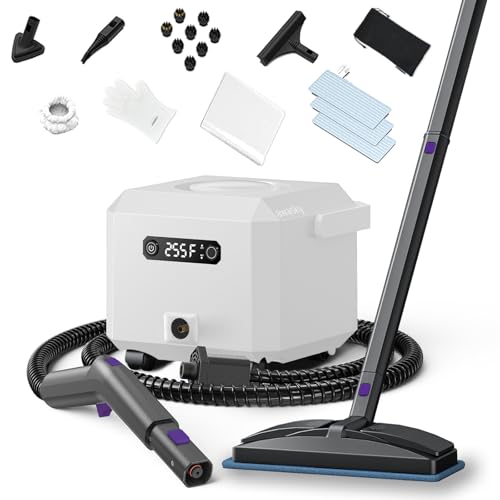 Image of awasky Steam Cleaner: 1650W, Fast 50-Sec Heat-Up-21-Piece Kit Refill Anytime-No Cooling-Detachable Hose Steamer Mop for Home Use Car Bed Furniture Bathroom Tile Grout Floor Cleaning And More White