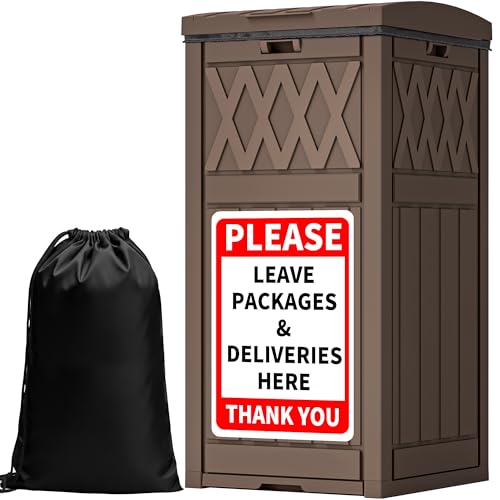 YITAHOME Package Delivery Box with Lift-Out Bag 31 Gallon Waterproof Parcel Drop Box with Sign Resin Porch Package Container for Curbside& Outdoor Use Dark Brown