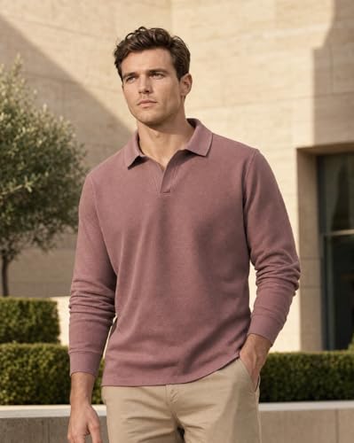 Image of Nobero Popcorn Textured Full Sleeve Polo T-Shirt for Men | Regular Fit