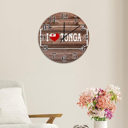 Horloge murale ronde sans tic-tac avec drapeau Tonga 30cm