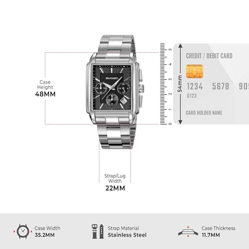 Image of SKMEI Luxury Digital Watch for Men - Quartz Analog-Digital Display, Stainless Steel & Leather Strap, Waterproof 3ATM, Stopwatch, Date, Stylish Fashion Watch for Casual & Formal Wear - 2339