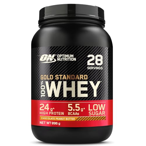 Optimum Nutrition Gold Standard 100% Whey, Proteína en Polvo para Recuperacíon y Desarrollo Muscular con Glutamina Natural y Aminoácidos BCAA, Sabor Chocolate y Crema de Cacahuete, 28 Dosis, 896 g