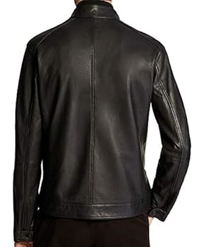 Massimo Dutti Men Black nappa leather jacket with cutwork