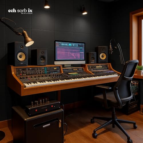 Image of MMT Acoustix Premium Felt Acoustic Panels for Offices, Bedrooms & Studios Sustainable PET Felt Panels for Echo Reduction & Sound Absorption 1x1 Ft, 9mm Thick Piano Black - Pack of 8