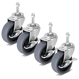 Caster Wheels 3 inch Locking Stem Casters, 3/8' -16 x 1-1/2' (Stem Diameter 3/8', Stem Length 1-1/2') Threaded Stem Casters Swivel Casters Set of 4 Heavy Duty Castors Gray