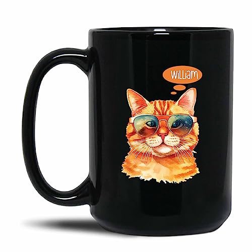 Custom Ginger Cat Mug with Name, Personalized Ginger Cat Tea Cup, Ginger Cat Gifts for Cat Dad, Cat Mom, Pet Loss Gift, Cat Memorial Gift for Cat Owner, Cat Lover, Black Ceramic Cup 11oz, 15oz